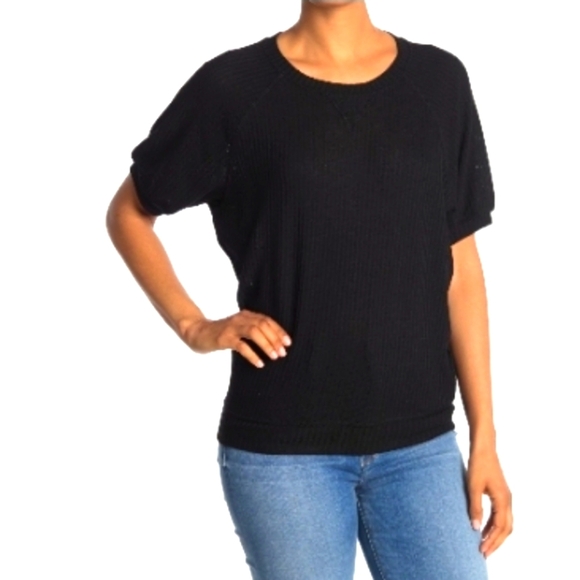 Nordstrom SWEET ROMEO Super soft black puff sleeve tee - Picture 1 of 1